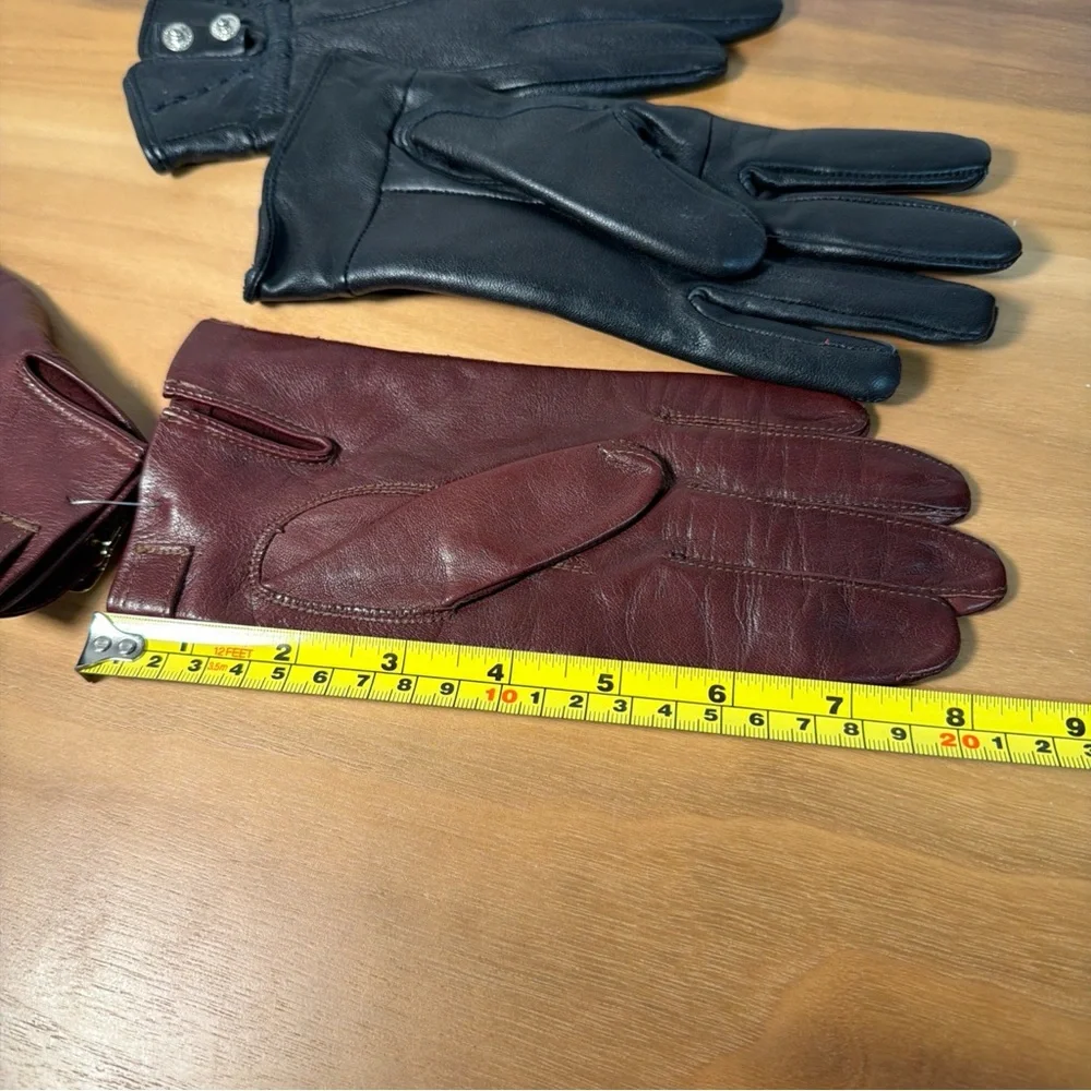 Women’s Lot (2) Gloves 100% Genuine Leather Lined Black‎ Unlink Red Sz 7 Driving